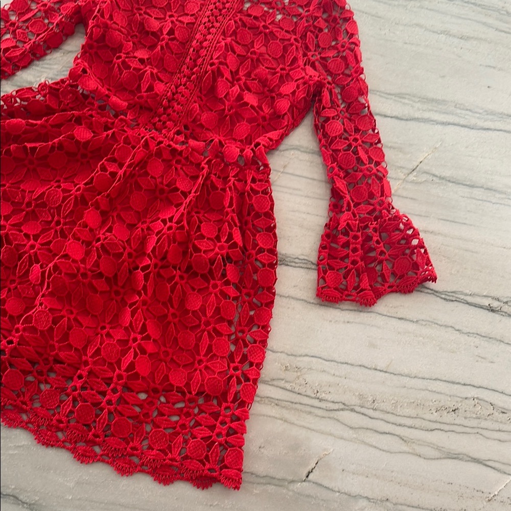 Red Lace Mock Neck Sundress - Picture 6 of 9